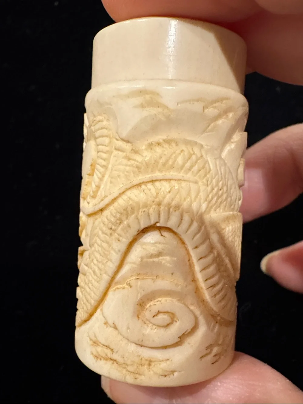 Vintage Set of Carved Faux Ivory (Bone?) Dragon Salt and Pepper Shakers AS-IS